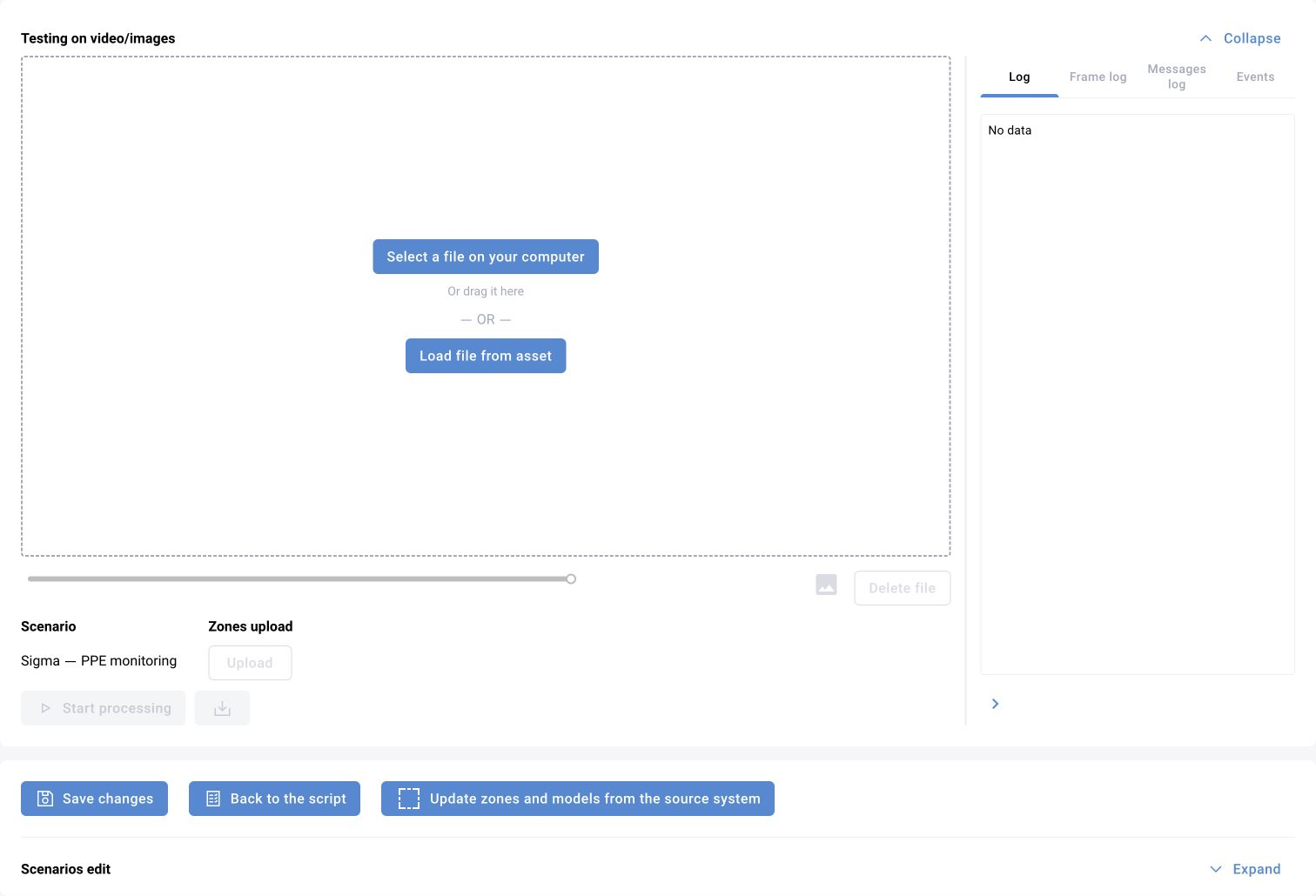 BOX 5.0 Sandbox: load a local file or a file from an asset, inspect logs, then save changes