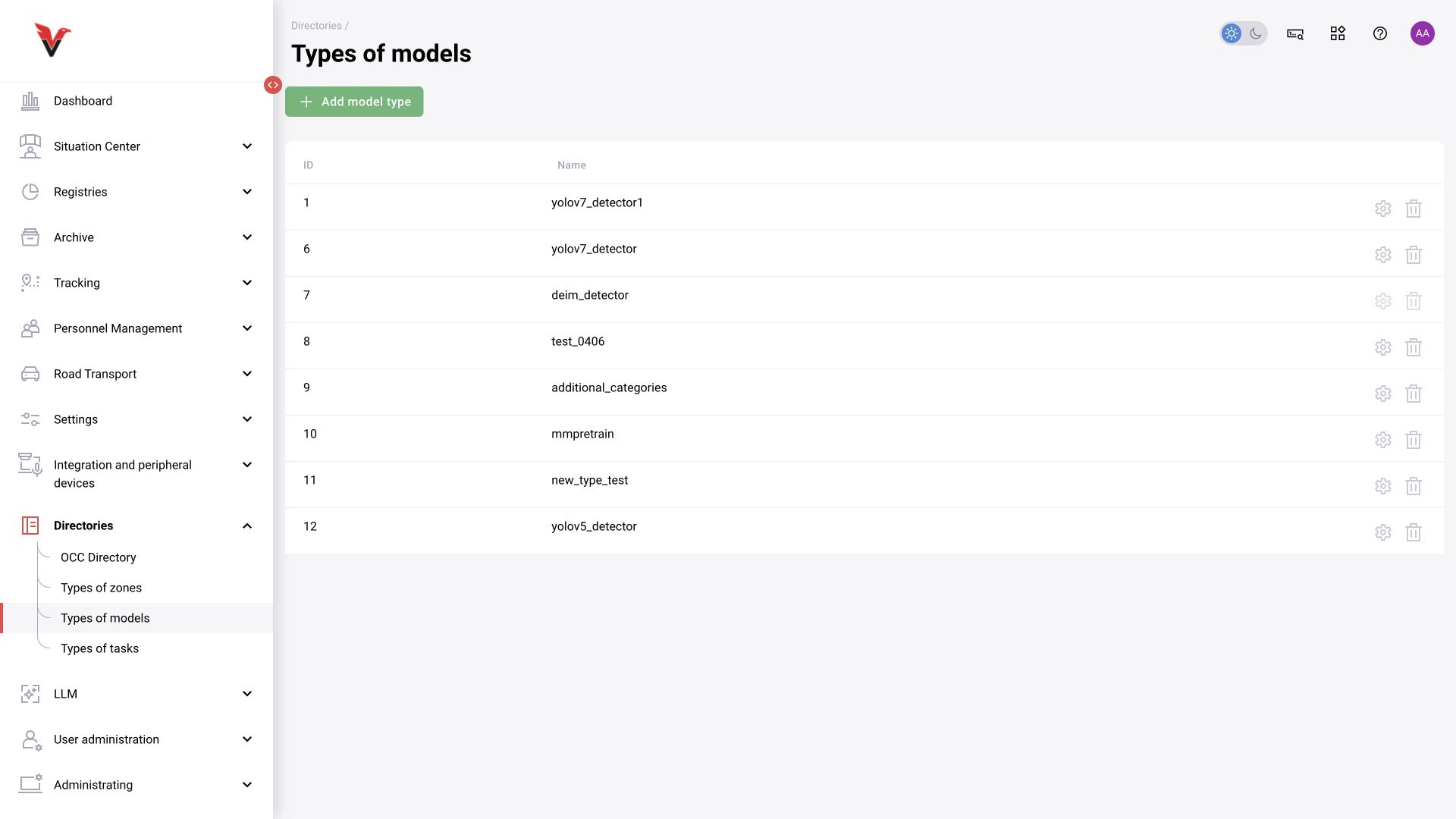 Directories → Model types: BOX 5.0 interface.