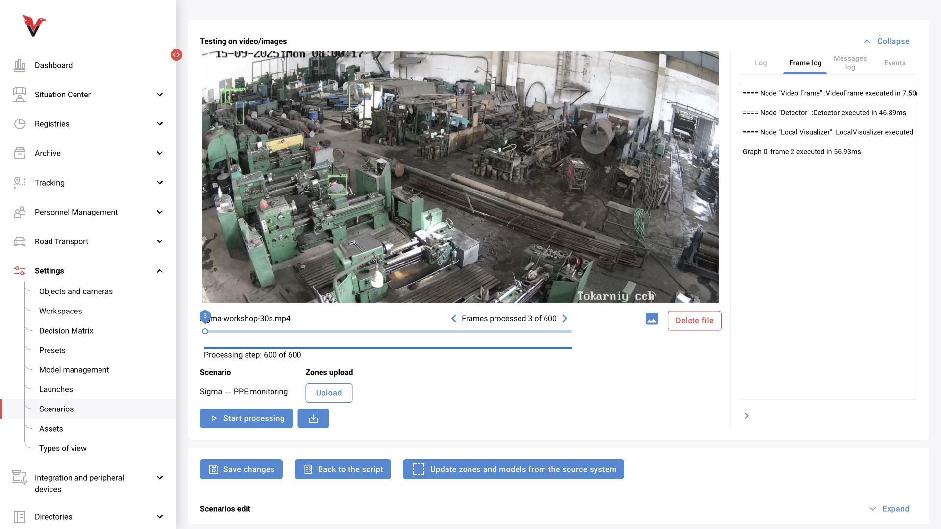 Completed workshop video run with boxes and block execution times.