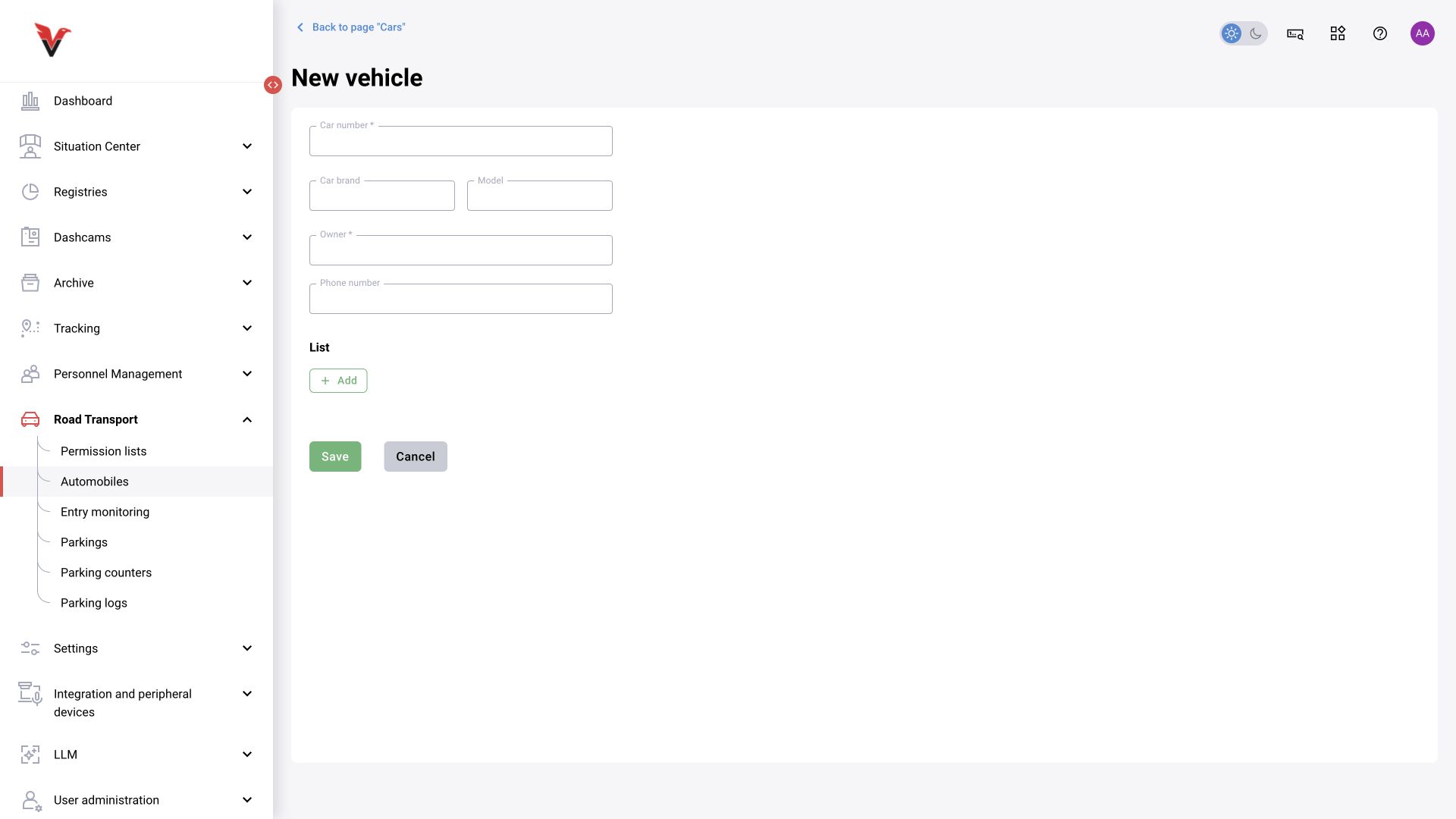 Shared module, BOX 3.2 illustration. Vehicle: plate number, make, owner and access lists.