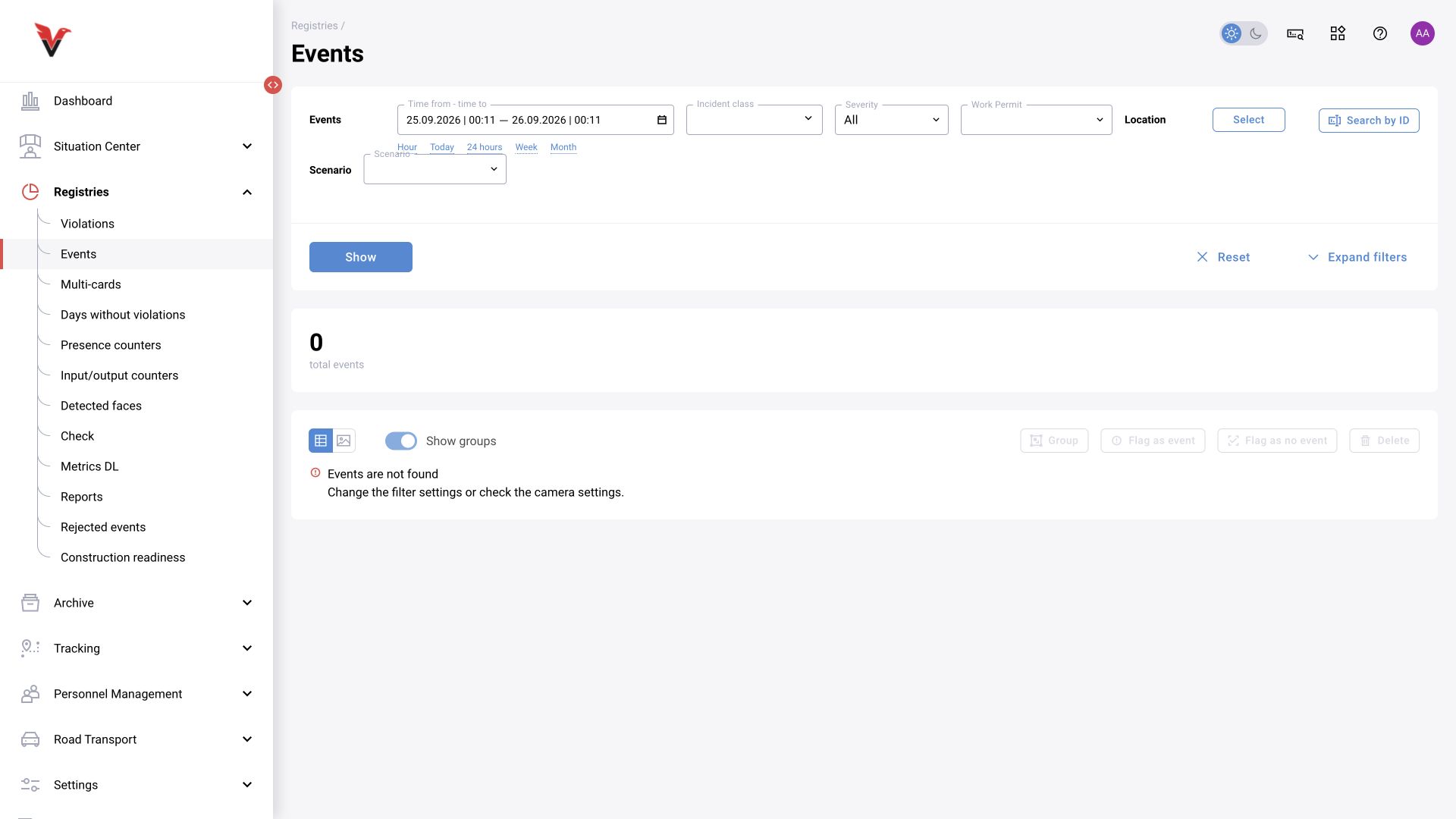 Journals → Events: BOX 5.0 interface.