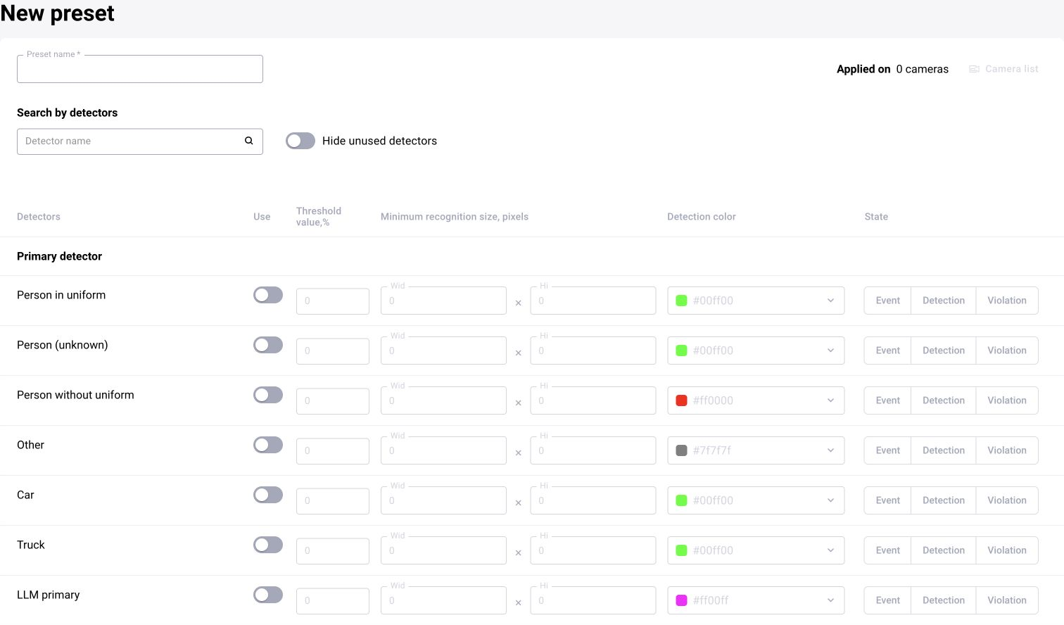 BOX 3.2: a new preset with its name, category search and parameter columns