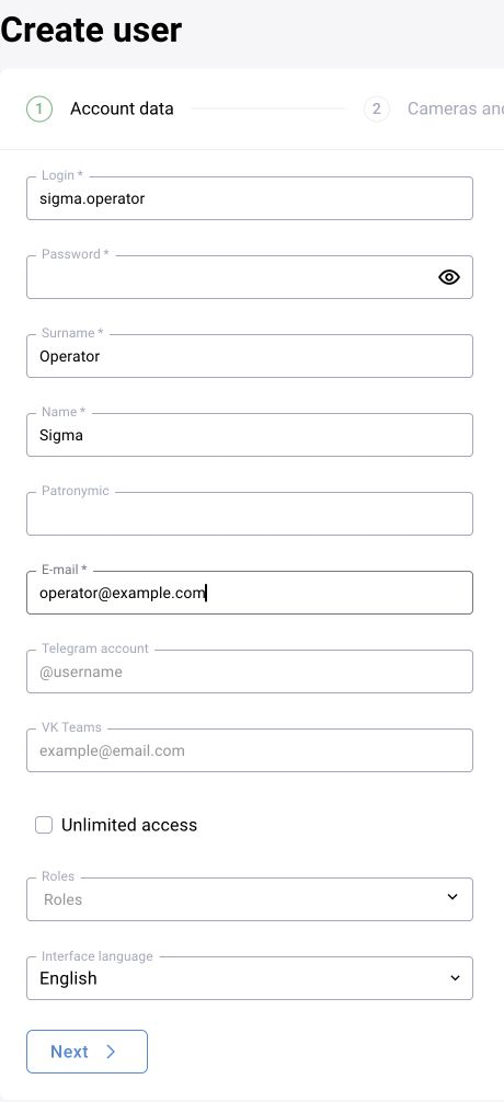 Shared access module, illustrated in BOX 3.2: the account wizard links login details, roles and interface language