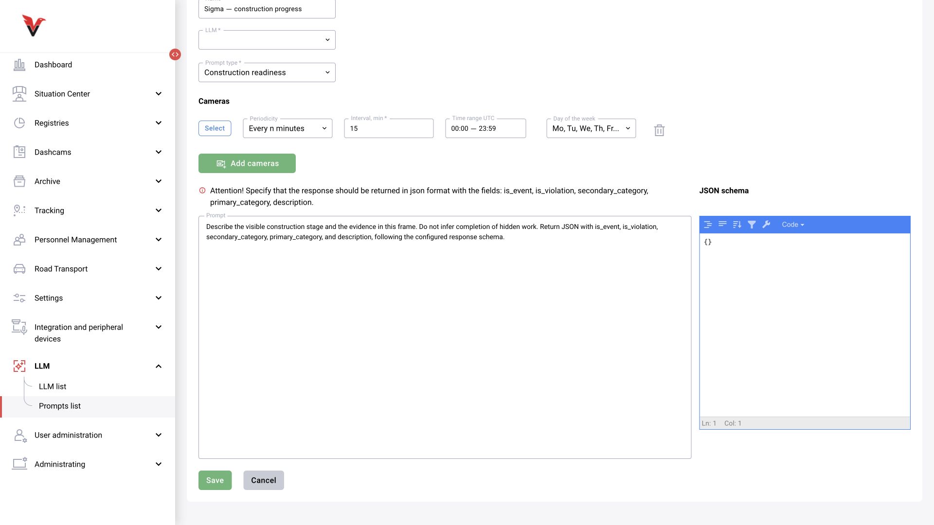 “Construction progress” mode in the common prompt form. This is a training draft, not a completed calculation setup.