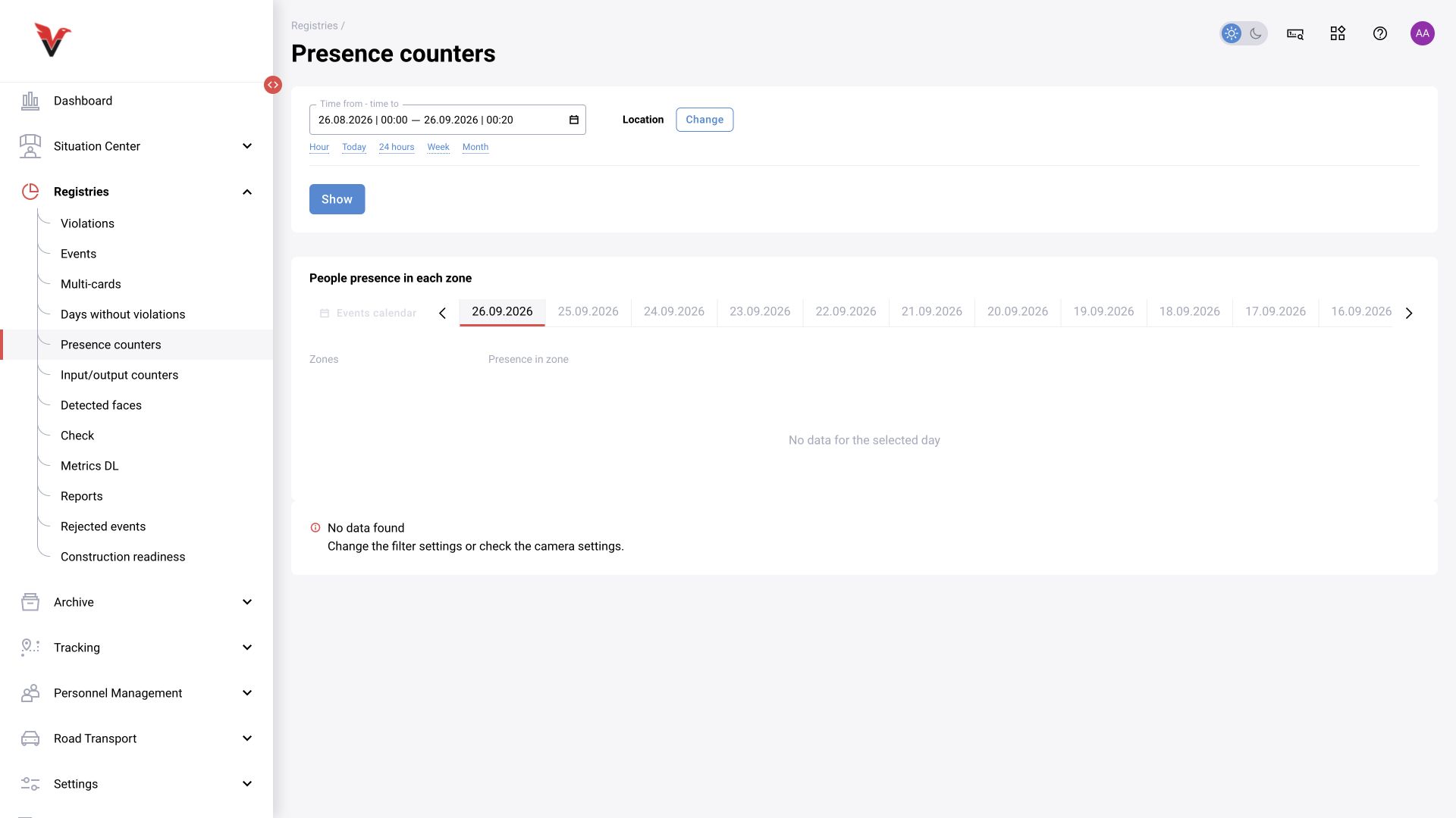 Journals → Presence counters: BOX 5.0 interface.