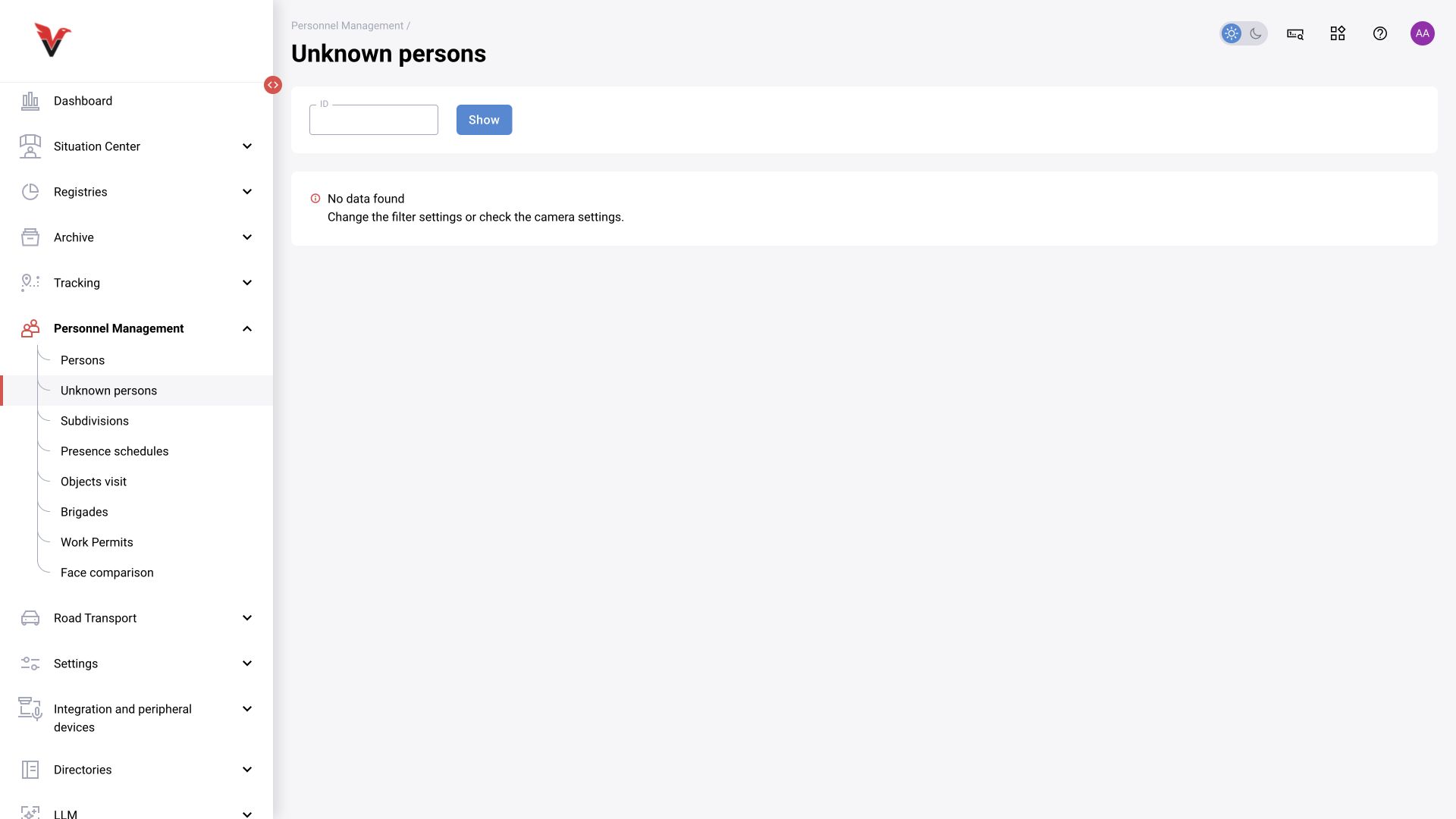 Personnel management → Unknown persons: BOX 5.0 interface.