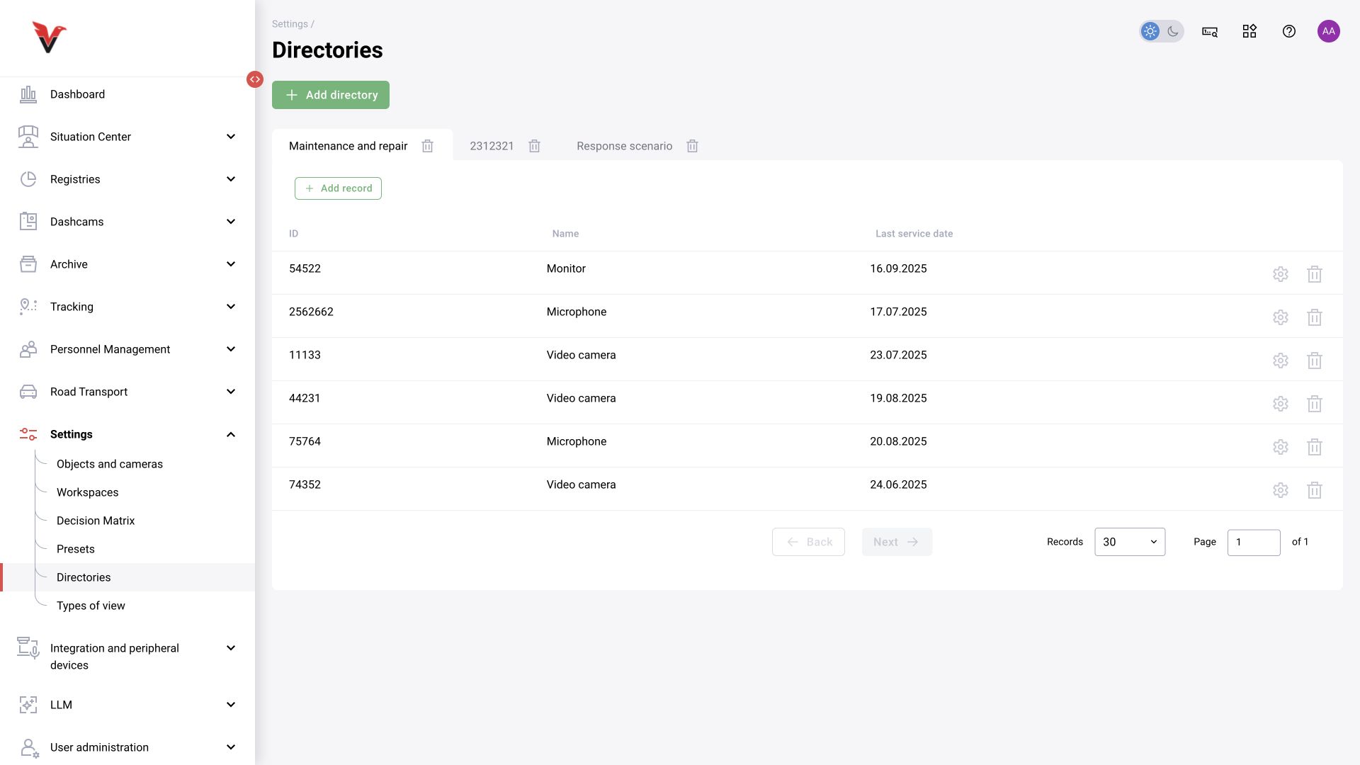 Settings → Catalogs: section overview.