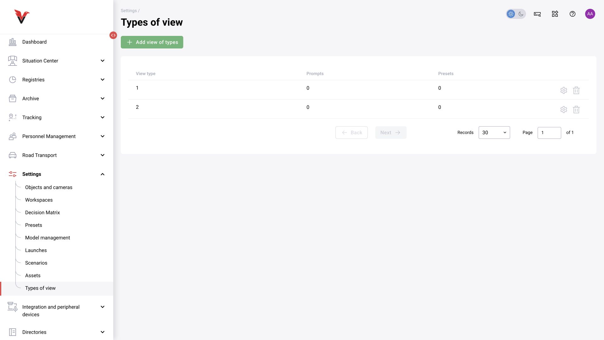 Settings → View types: BOX 5.0 interface.