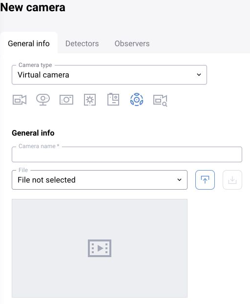 BOX 3.2: an unsaved Virtual camera form with camera name, File selection and upload controls