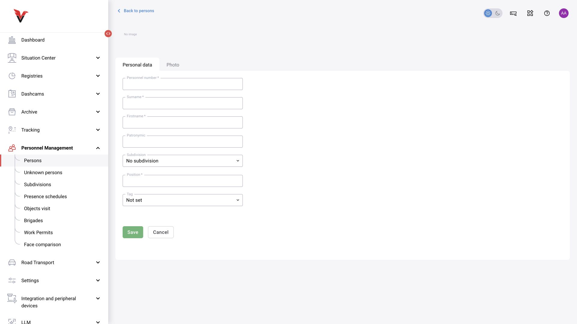 Shared module, BOX 3.2 illustration. New person: basic employee details.