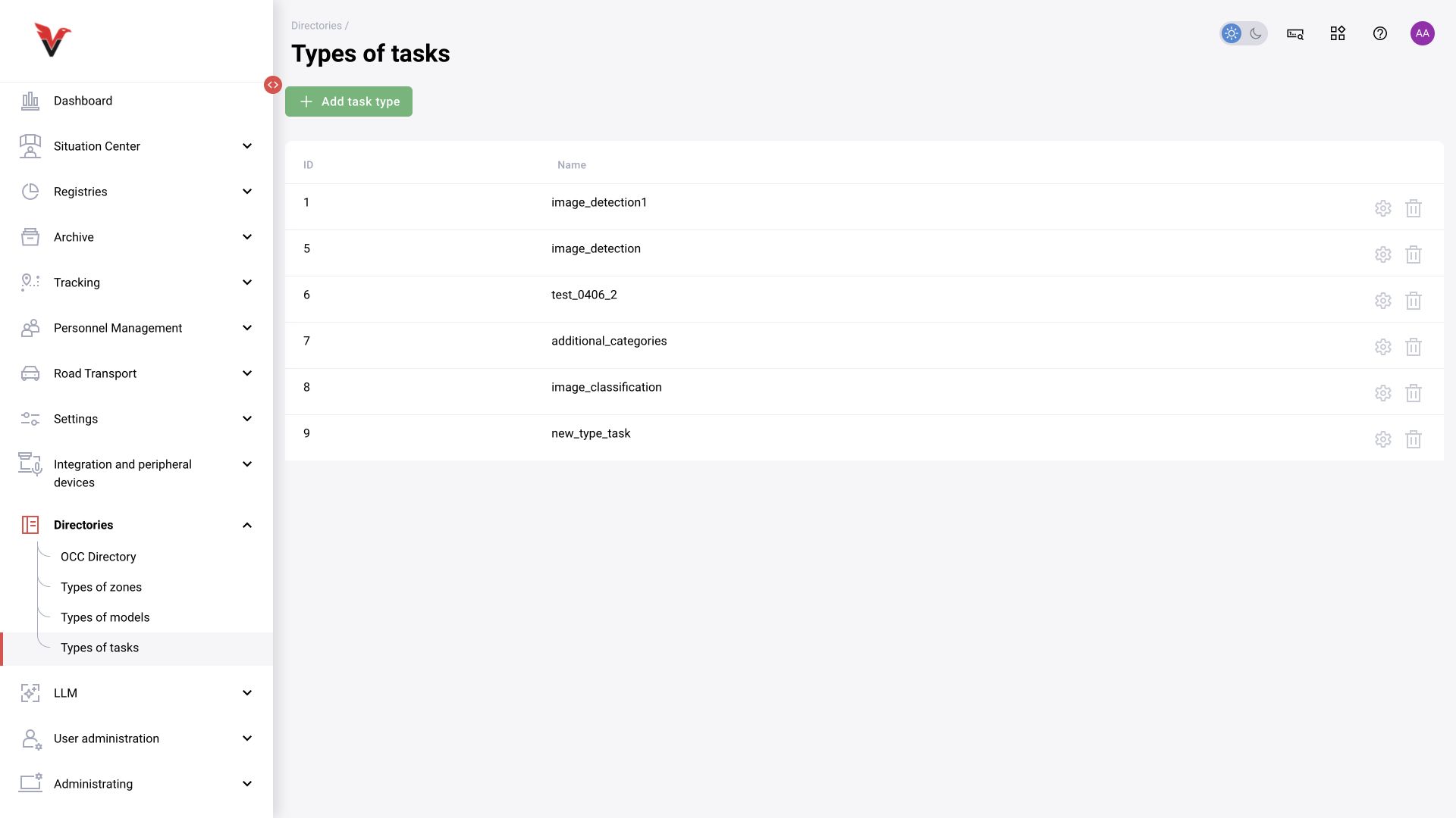 Directories → Task types: BOX 5.0 interface.