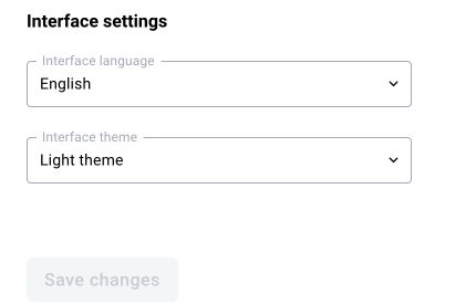 Shared profile settings, illustrated in BOX 3.2: select the interface language and theme, then save changes