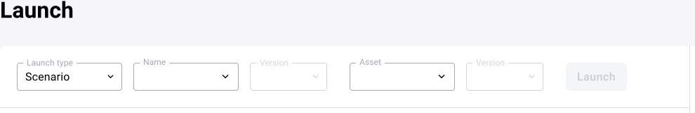 BOX 5.0: select a scenario or model and its version, then an asset and asset version
