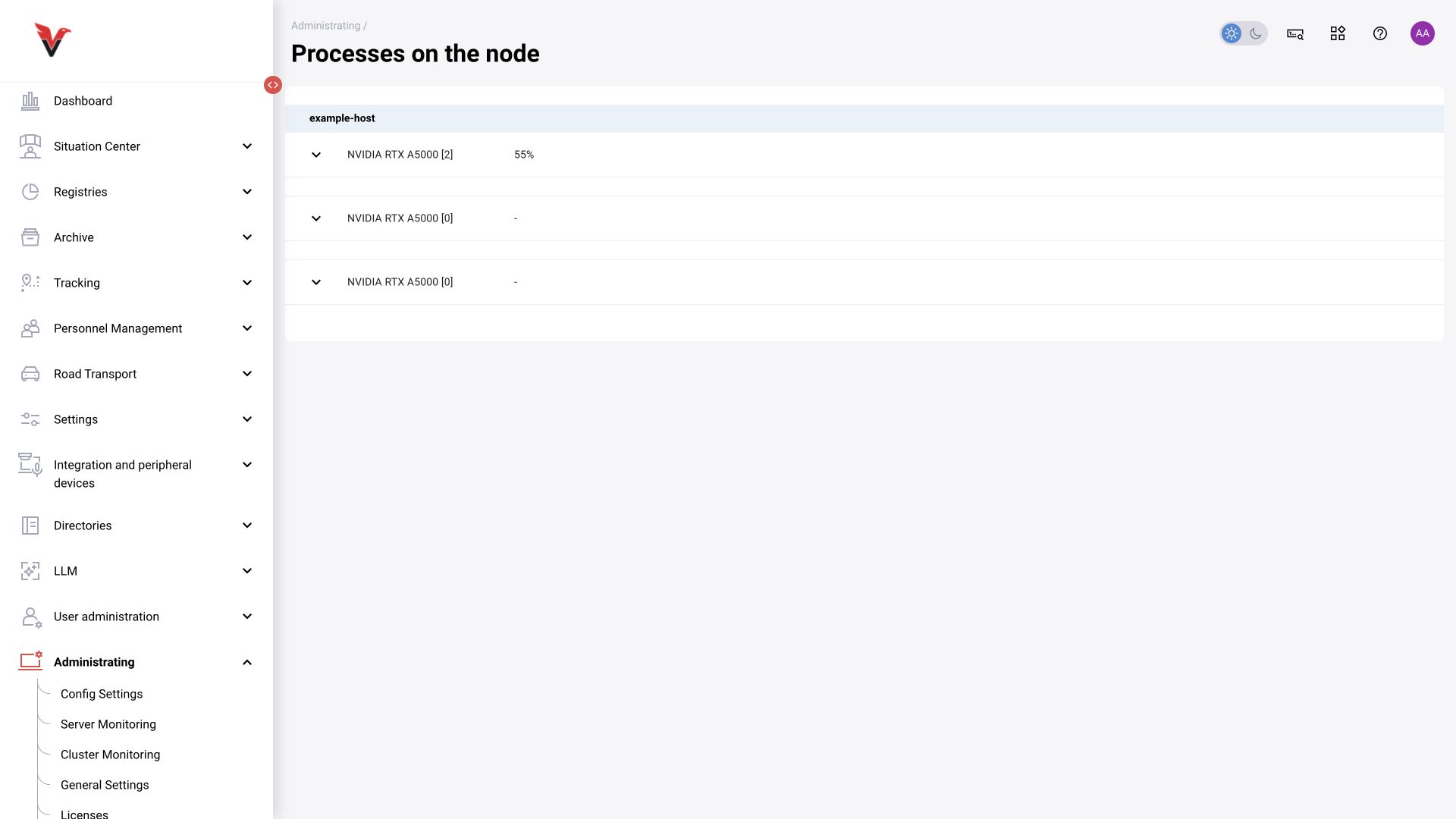 Administration → Node processes: BOX 5.0 interface.