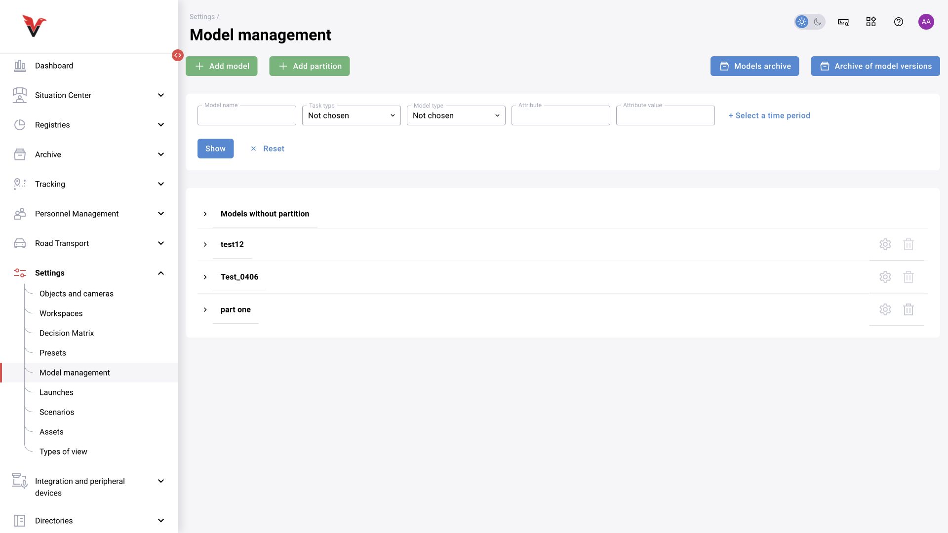 Settings → Models: BOX 5.0 interface.