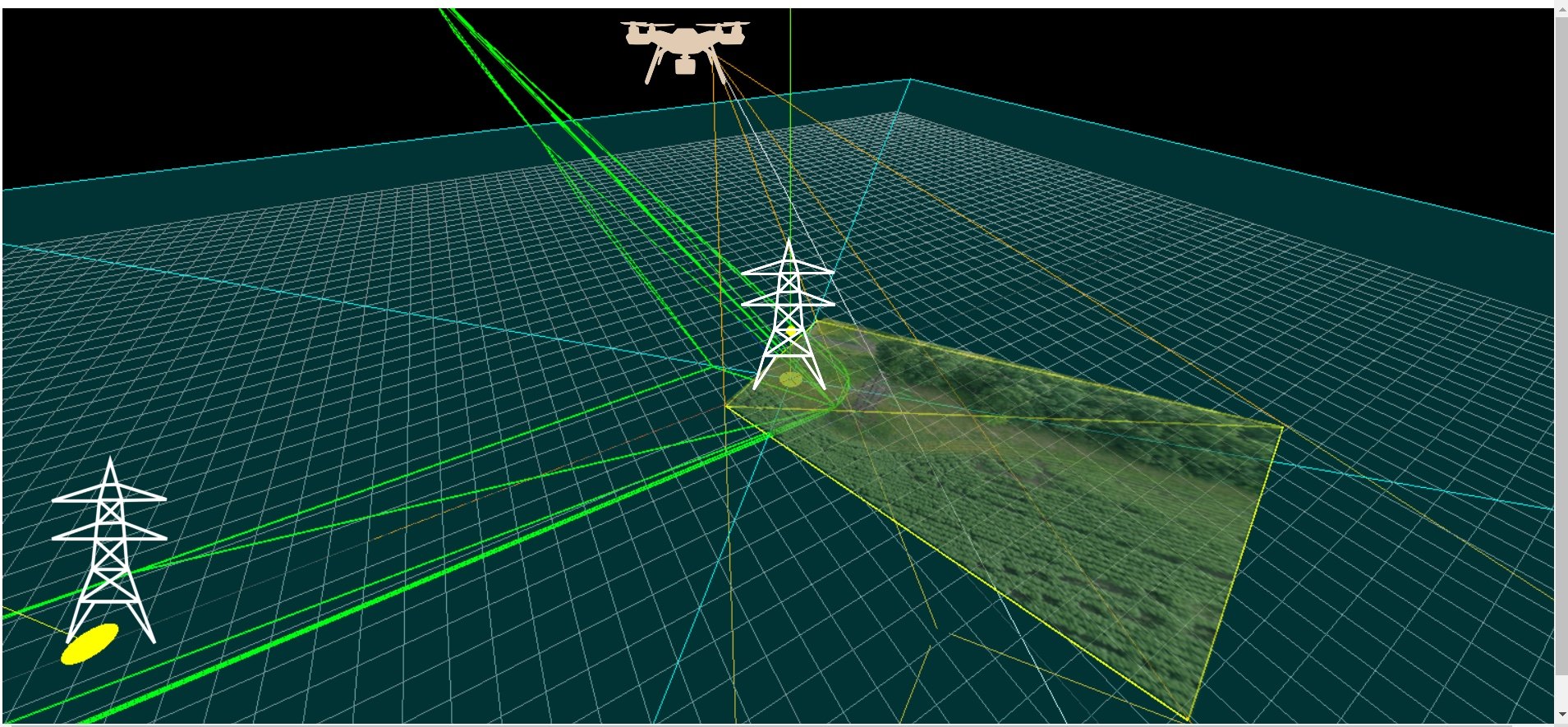 Illustration of drone-based power-line inspection.